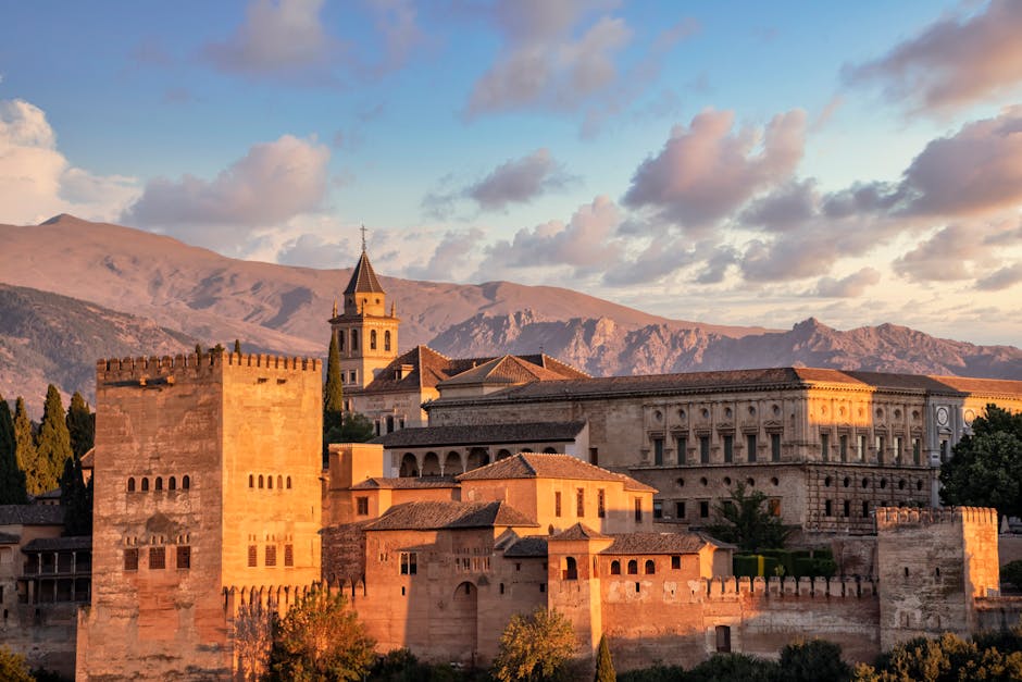 Alhambra palace sunset reflection
