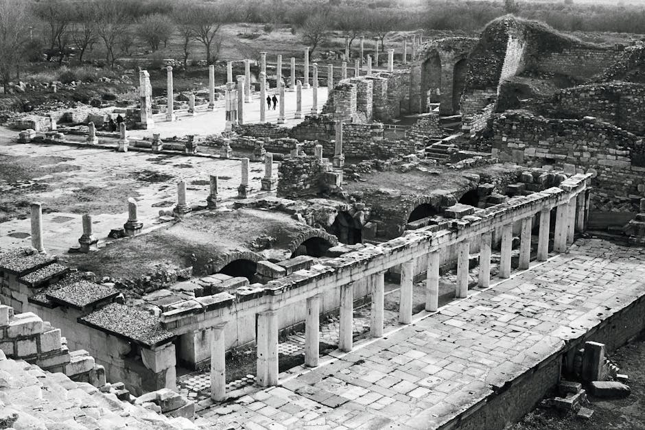 Ancient Roman ruins in Germany with modern people