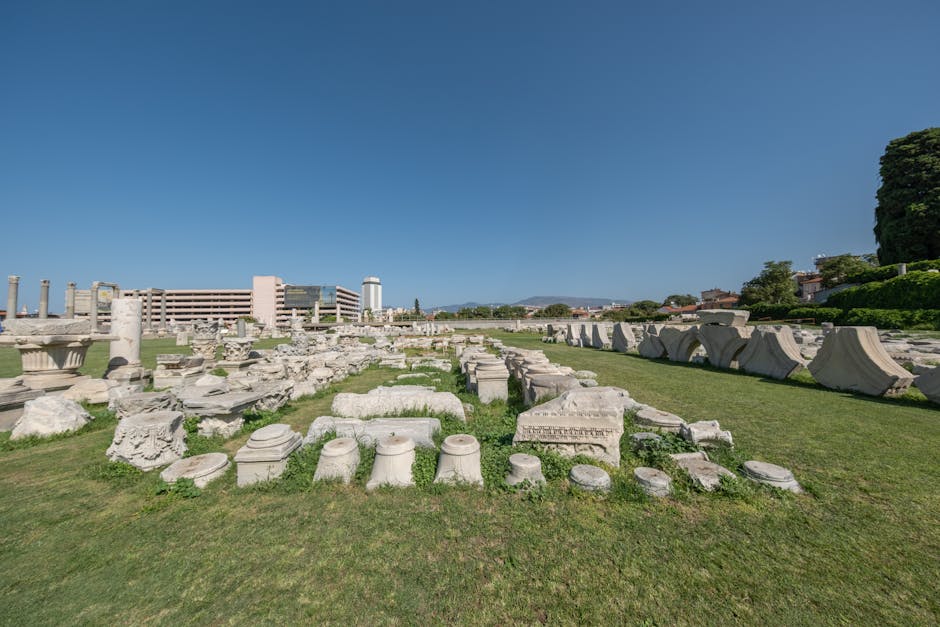 Ancient Roman ruins quiet park