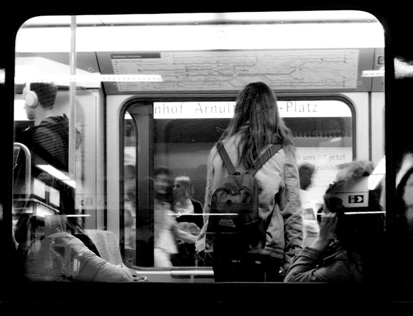 Backpacker on train in Germany