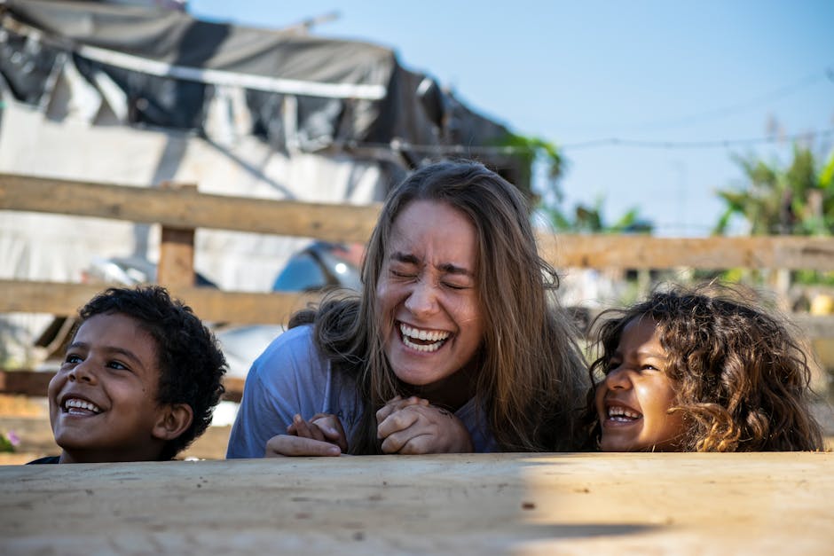 brazilian family laughing together outside
