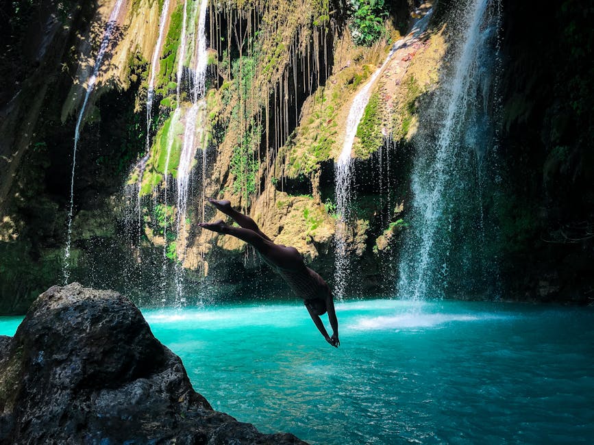 Canyoning waterfall jump