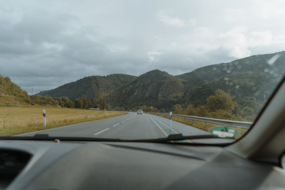 Car driving through Polish countryside