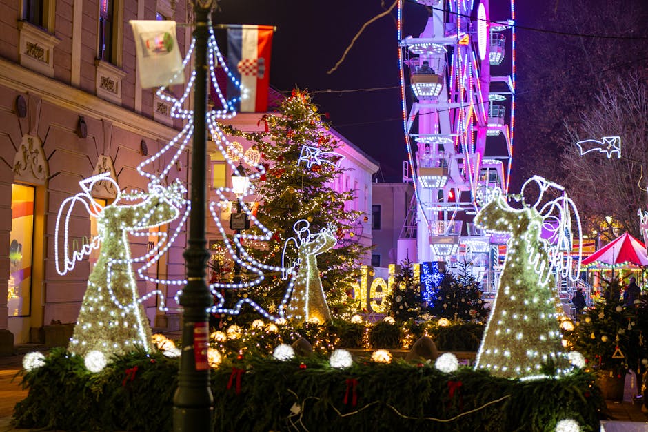 Christmas market night Eastern Europe
