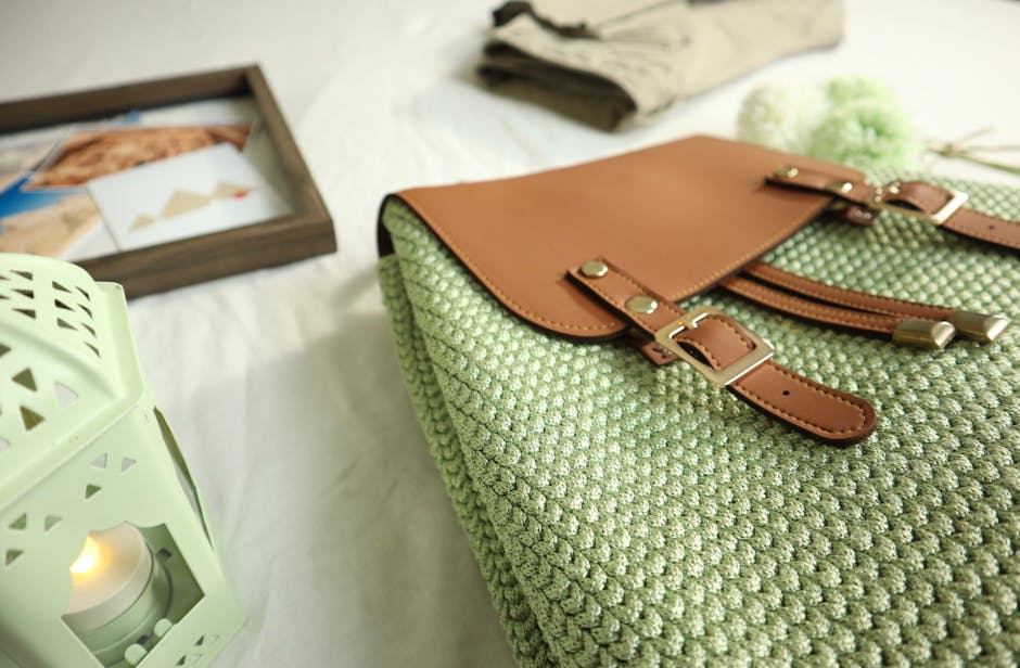 Close up handmade Spanish leather rafia bag