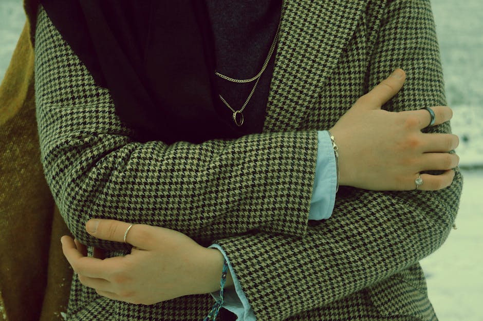 close up of layered winter fashion