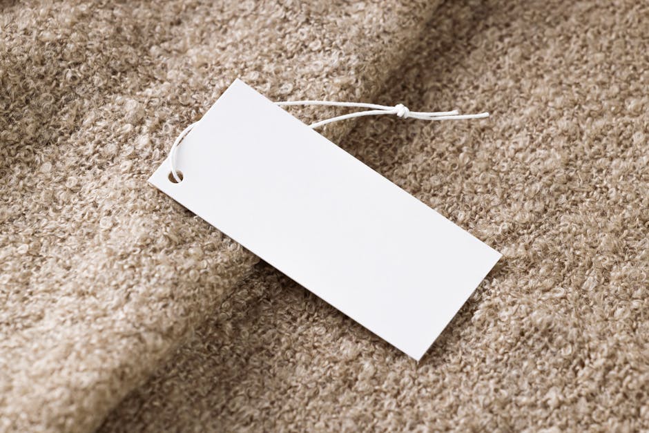 Close-up of natural fabric texture and ethical clothing label