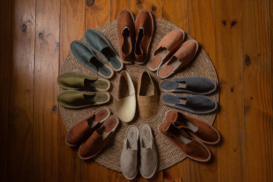 Collection of colorful Spanish espadrilles and artisan jewelry