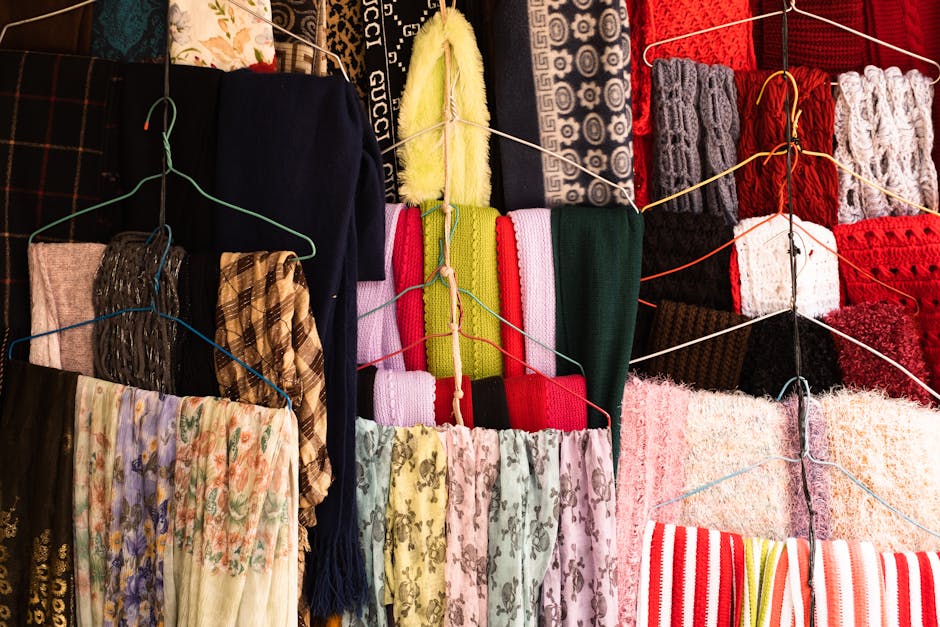 colorful scarves organized in wardrobe