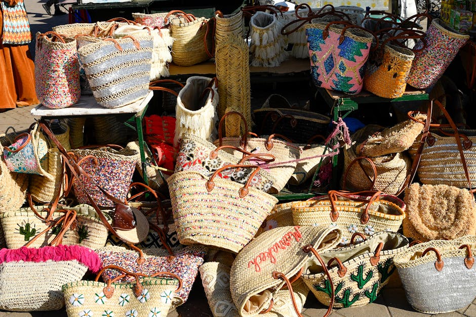 Colorful summer accessories straw bag