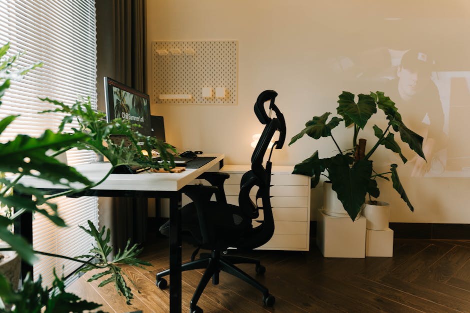 comfortable home office setup with natural light