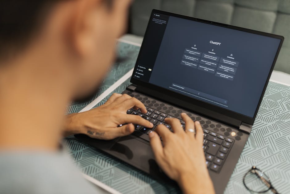 customer interacting with an AI chatbot on a laptop