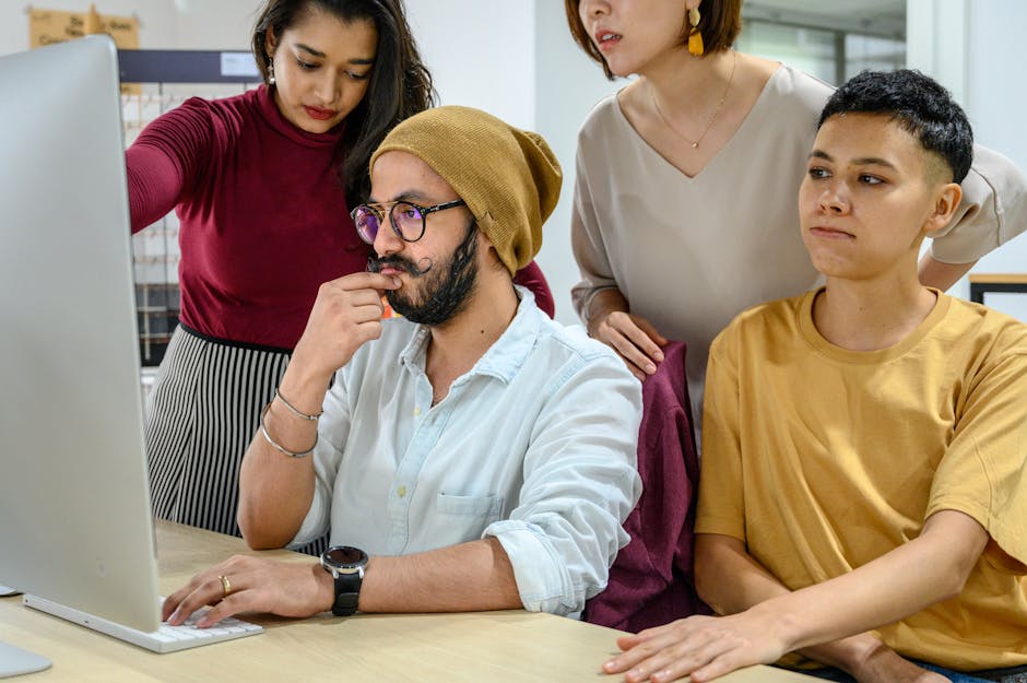 Diverse group of remote workers collaborating with AI