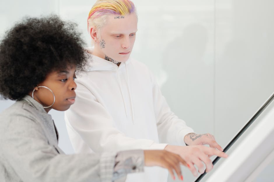 diverse team collaborating with AI interface