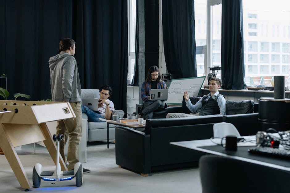 Eastern European startup team collaborating on AI project