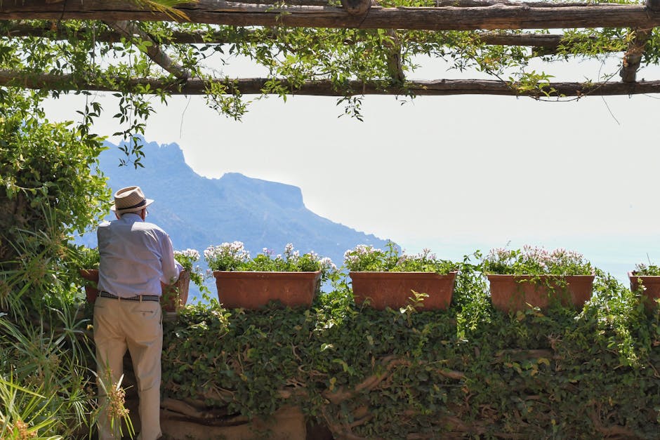 Elderly Italian woman gardening