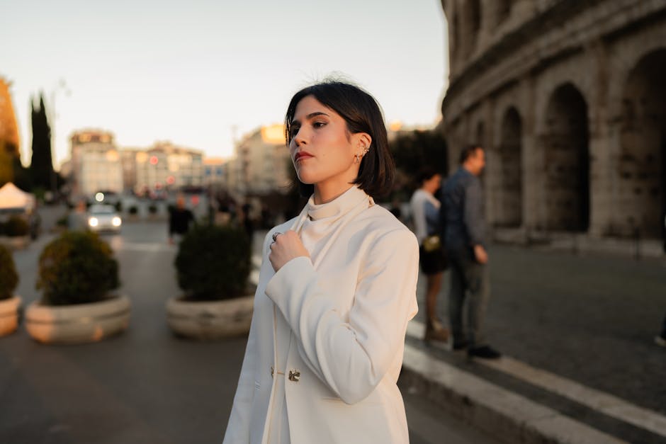 Elegant woman walking Rome