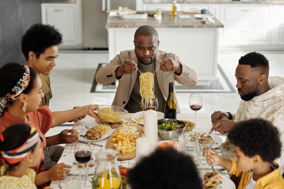 Family eating together at Spanish table