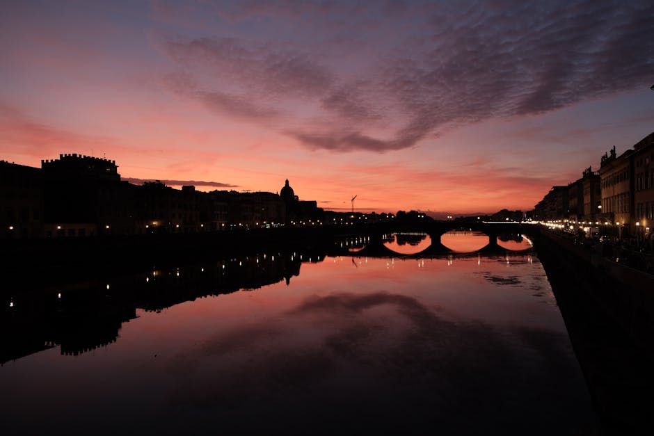 Florence cityscape Arno river sunset