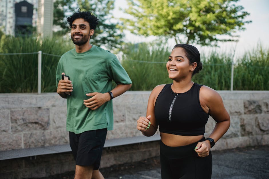 friends jogging park together