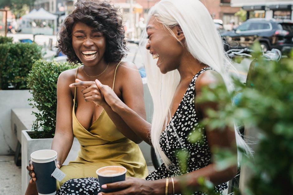 friends laughing coffee
