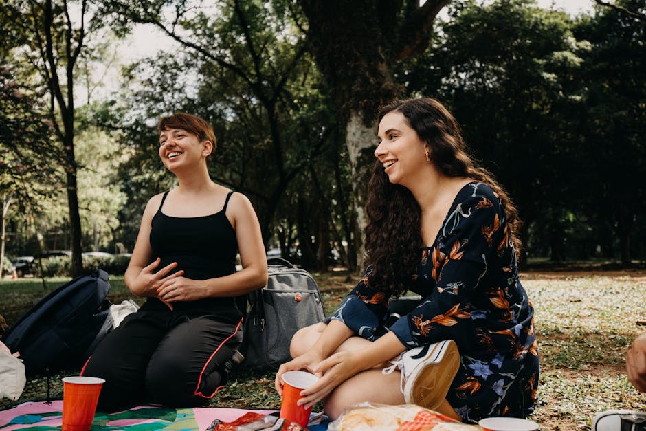 friends laughing picnic