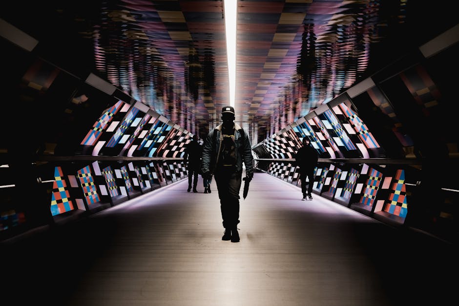 futuristic city people walking