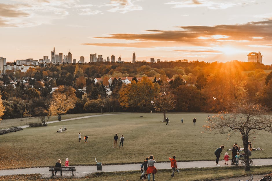 German city park evening