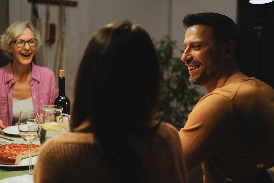 Italian family meal laughing