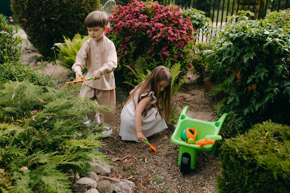 kids playing in French gite garden