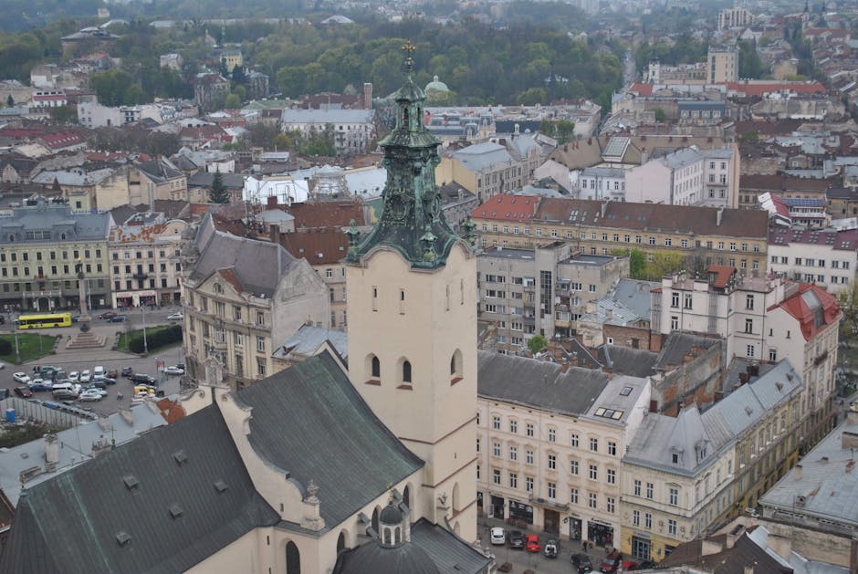 Lviv market square historic buildings