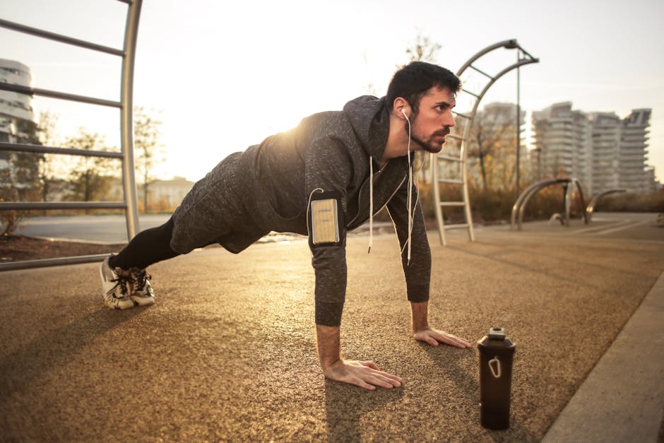 Man doing morning exercises outdoors