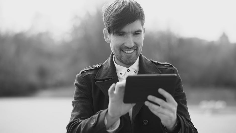 modern people using technology in countryside