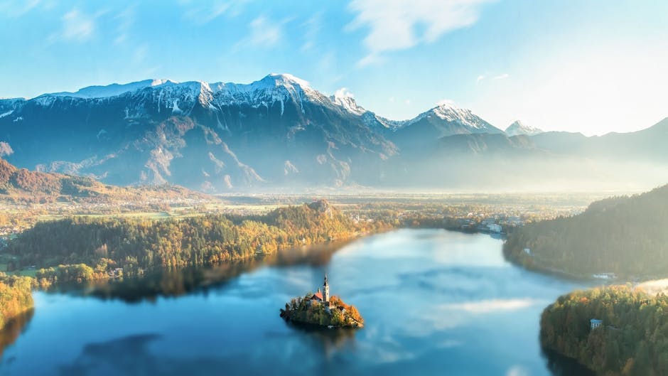 Mountain lake Slovenia church island