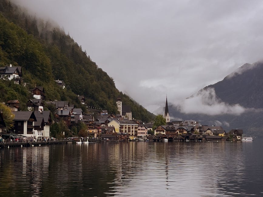 mountain lake village scenery
