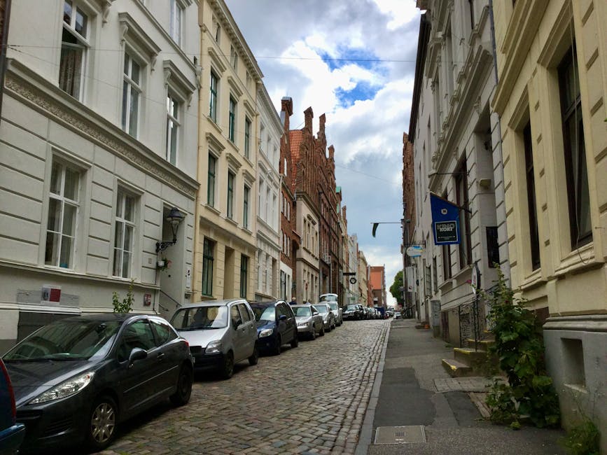 narrow cobblestone street old town germany