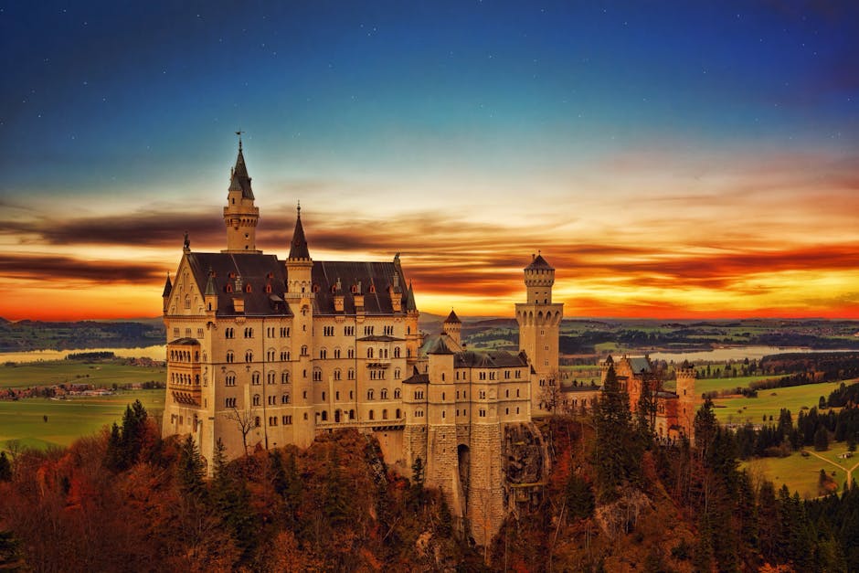 Neuschwanstein castle sunset