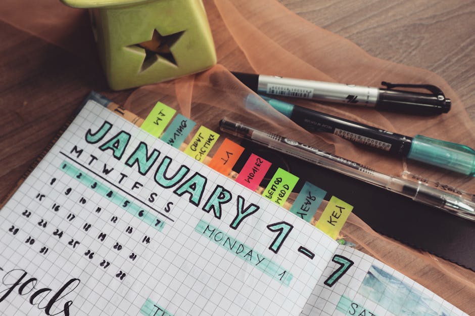 organized desk with planner