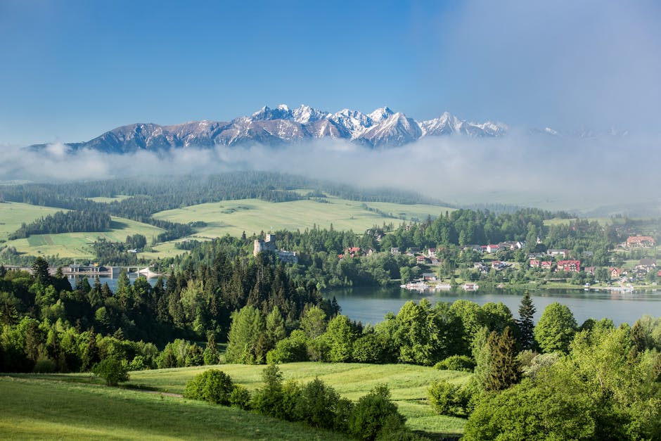 Panoramic view of Polish mountains and sea