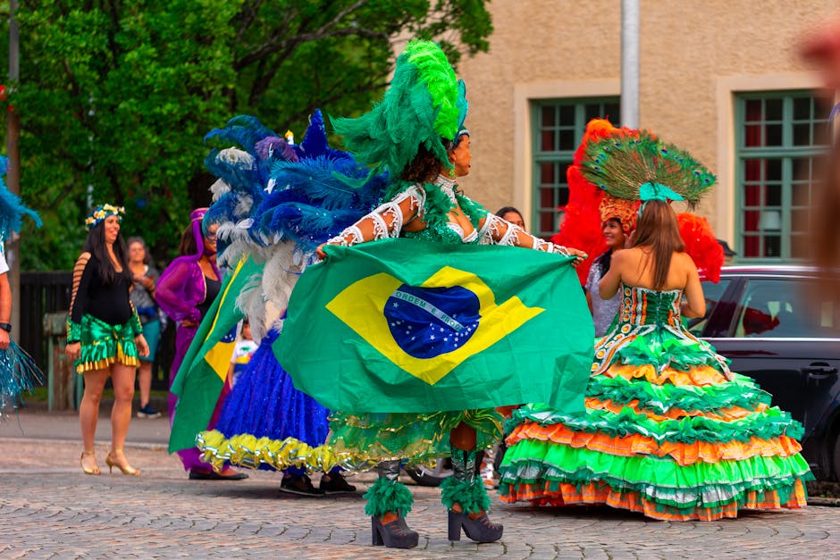 People dancing samba in a lively street