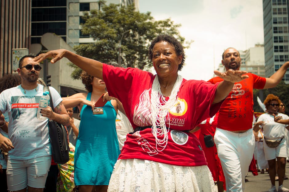 People dancing samba outdoors