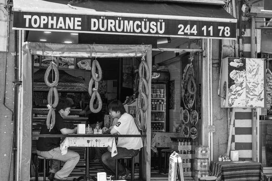People eating  local food in Eastern Europe