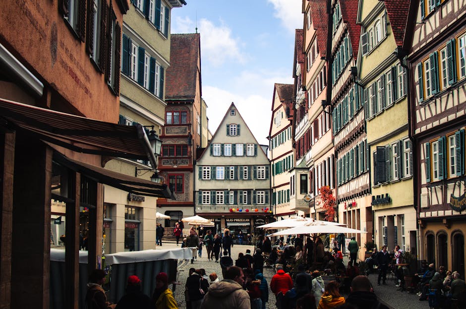 People enjoying cafe in German city