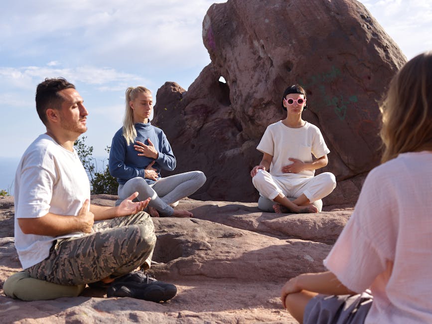 people meditating in nature