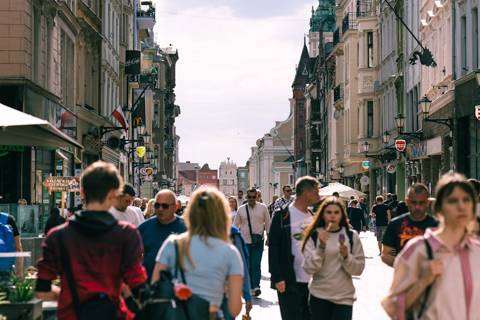 People walking in urban Eastern European city