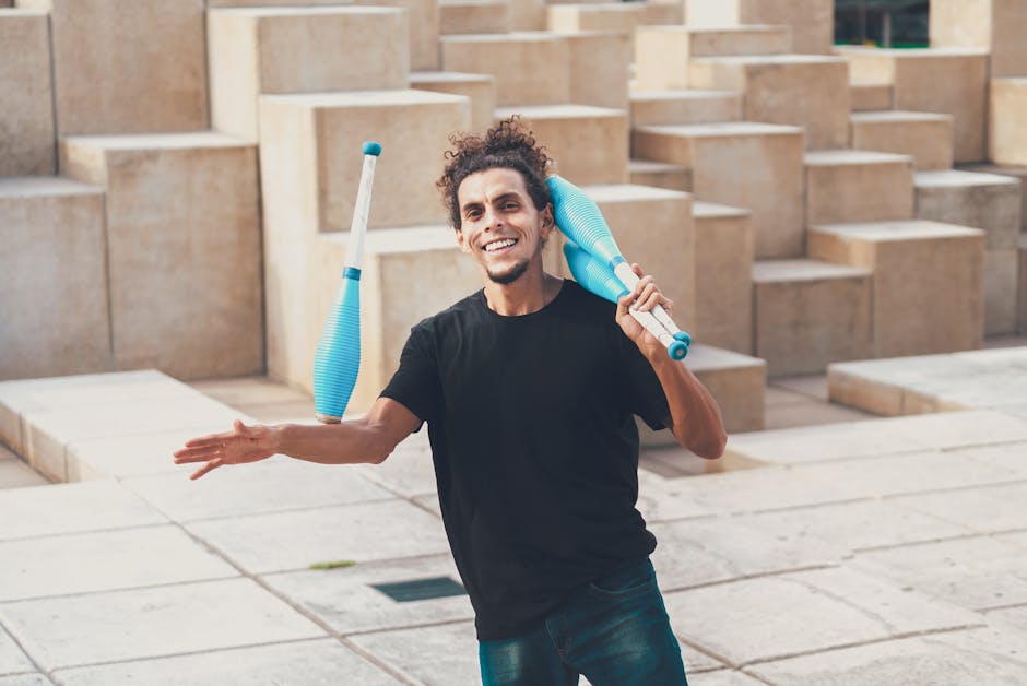 person juggling many tasks smiling
