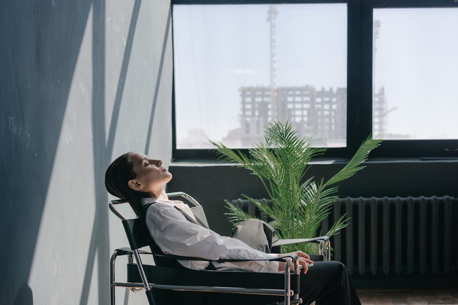 person meditating in a quiet office