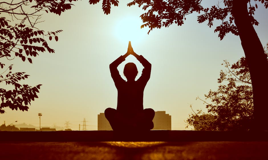person meditating in nature at sunrise