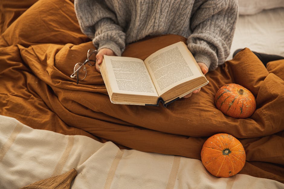 person reading book cozy home