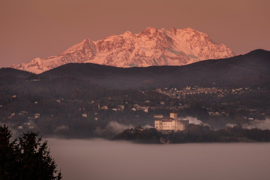 Piedmont alpine valley misty mountains